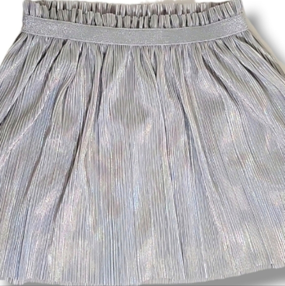 Wonder Nation Accordion Pleat Skirt Shiny Irridescent Silver Elastic Waist L EUC - Picture 5 of 12